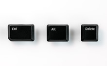 Black Ctrl, Alt, Del Keyboard Keys Isolated On White, A Combination Of Keys Used To Reboot A Computer