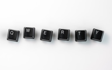 Computer keyboard keys spelling QWERTY, isolated on white background