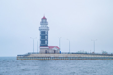 Lighthouse in the Baikal harbor. Located on the banks of the mouth of the Turka River