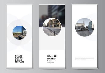 Wall Mural - vector layout of roll up mockup templates for vertical flyers, flags design templates, banner stands