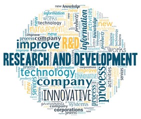 R&D - research and development word cloud isolated on a white background.