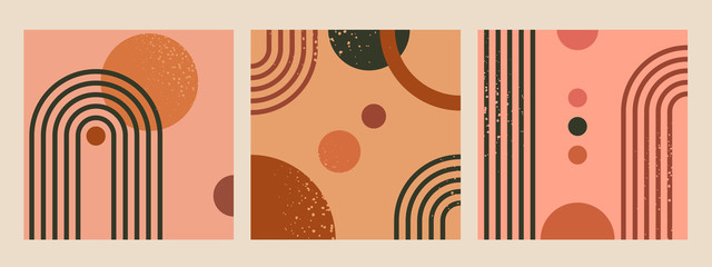 Wall Mural - abstract geometric cards. modern minimal shapes cards, trendy terracotta geometric elements vector b