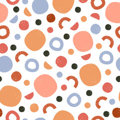 Wall Mural - abstract geometric seamless pattern. doodle hand drawn colorful rounded elements backdrop, modern sh