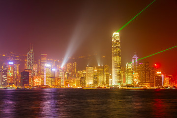 Wall Mural - Hong Kong city light show skyline