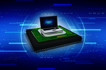 Poster - 3d render Laptop computer with microchips
