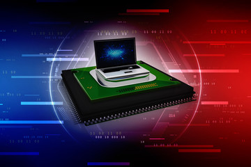 Poster - 3d render Laptop computer with microchips
