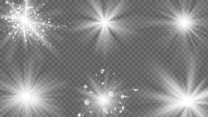 flares and rays effect. white light burst, star sparkle. magic starburst beam with glitter, realisti