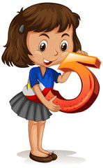 Sticker - Asian girl holding math number five