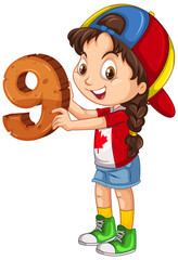 Sticker - Canadian girl wearing cap holding math number nine