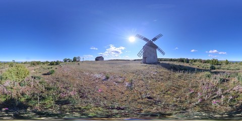 360 VR - Old Windmill and Barn in Background