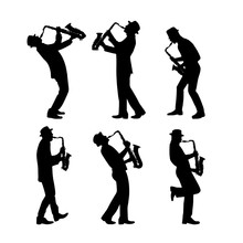 Silhouette Jazz Musician Set Vector Illustration