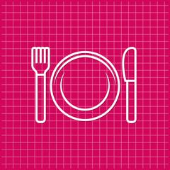 Wall Mural - Red banner with cutlery set