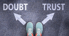 Doubt And Trust As Different Choices In Life - Pictured As Words Doubt, Trust On A Road To Symbolize Making Decision And Picking Either Doubt Or Trust As An Option, 3d Illustration