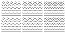 Seamless Wavy Line And Zigzag Patterns Set. Horizontal Curvy Waves Stripe And Zig Zags. Collection Of Underlines, Linear Sings, Border And Frames Design Element. Vector Illustration.
