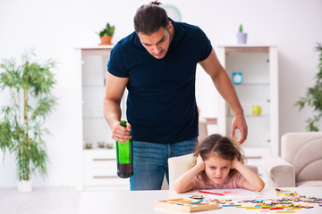 Sticker - Drunk father and little girl indoors