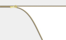 Open Close Zip. Realistic Zipper Fastener Reveal Vector. Metallic Gold Elegant Zip Locker With Runner Horizantal White Background. Graphic Illustration