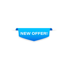 Poster - New offer badge blue banner ribbon. Label. Tag. Top bookmark. Sticker icons templates. Vector on isolated white background. EPS 10