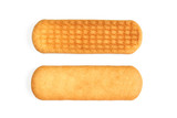 Fototapeta  - Two sides of orange stick biscuit isolated on white background