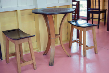 Wooden coffee table for two people.