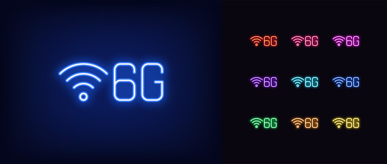 Poster - Neon 6G network icon. Neon 6g technology sign, high speed internet