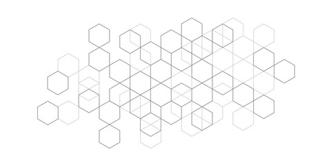 Hexagons on white background.Technical drawing.Geometric rhombuses.Abstract tech.Vector illustration.