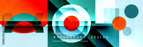 Fotografía Neo memphis geometric pattern with circles, squares and lines