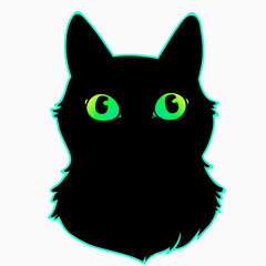 head of a black cat with cute colorful eyes