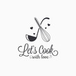 Cook with love lettering. Ladle with whisk logo