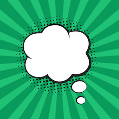 Wall Mural - retro comic expression empty speech bubble with colorful halftone shadow on stripes background. vect