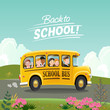 Back to School concept. Cartoon school bus with children going to school. Vector illustration EPS10