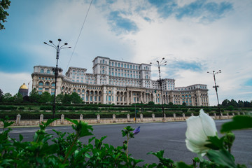 seat of romanian parliament, huge building in the centre of bucharest, romania on a cloudy summer da