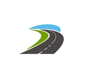 Wall Mural - Road pathway and highway icons, vector speed route and race track, vector sign. Road safety construction and repair service company, road highway travel and logistics transportation business symbol