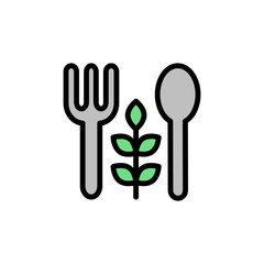 Poster - Fork spoon greens icon. Simple color with outline vector elements of vegetarian food icons for ui and ux, website or mobile application