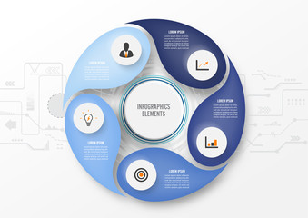 Poster - Vector infographic technology with 3D paper label, integrated circles. Business concept with 5 options. For content, diagram, flowchart, steps, parts, timeline infographics, workflow, chart.