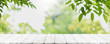 Leinwandbild Motiv Empty wood table top and blurred green tree in the park garden background - can used for display or montage your products.