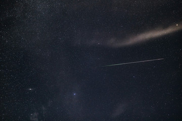 Wall Mural - flying meteor in the dark night sky. perseids meteor shower 2020.