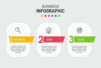 Concept of arrow business model with 3 successive steps. Three colorful graphic elements. Timeline design for brochure, presentation. Infographic design layout.