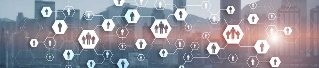 Wall Mural - human resources theme with downtown hong-kong skyline buildings.