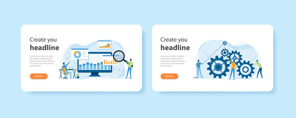 Leinwandbilder - flat design web landing home page templates of Data analysis for business finance investment and Business process and business team working concept