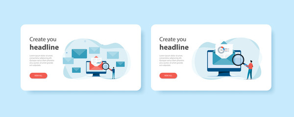 Poster - flat design web landing home page templates of business email marketing with people read and research email concept