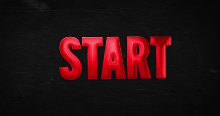 Wall Mural - start. glossy red word is zoomed into focus. text intro/opener on background (black). 4k animation