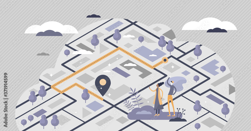Tracking GPS location in map with navigation position tiny persons ...