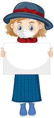 Poster - Cute young girl cartoon character holding blank banner