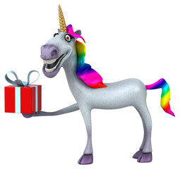  Fun 3D cartoon unicorn with a gift