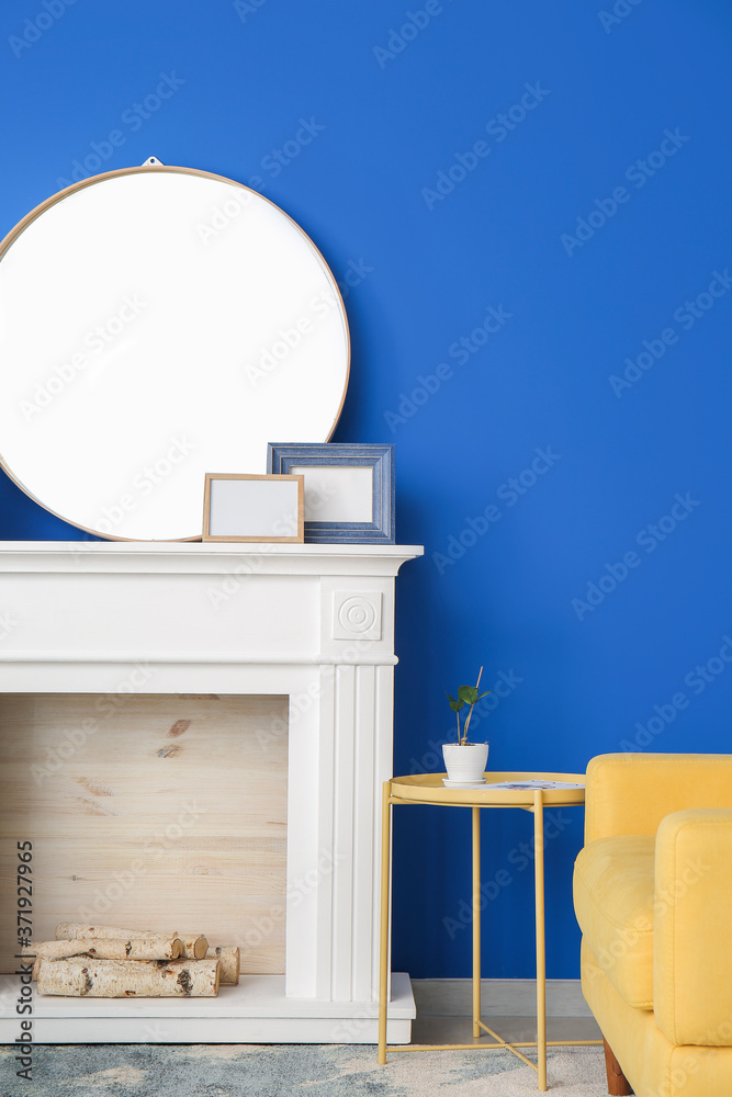 Interior of modern room with fireplace