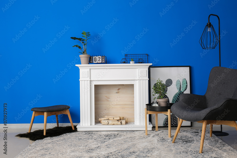 Interior of modern room with fireplace