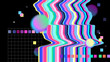 Glitch screen. Abstract background. Pattern. Vector artwork. Trendy retro 80s, 90s style. Print, poster, banner. Blue, black, pink, yellow, green, purple, red colors. Retrowave, synthwave, rave, vapor