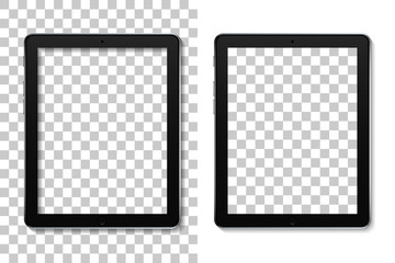 Poster - Tablet mockup with screen. Mock of ebook with touch. Ereader isolated on transparent background. Realistic black pad - pro device. Template pc with blank display for presentation of brand. Vector