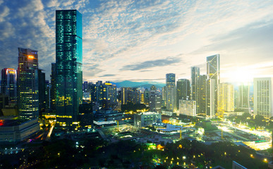 Sticker - Modern cityscape when during sunrise.