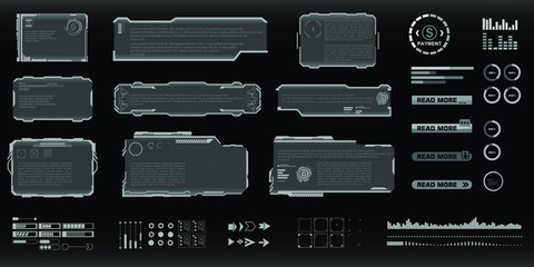 Fototapete - Digital technology user interface elements HUD, GUI, UI. Futuristic elements for video games. Digital frames, buttons, pointers, scales with loading percentages. Vector
